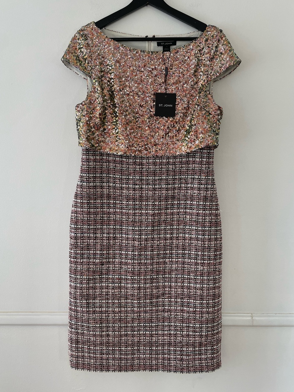 ST JOHN Sequin Top & Tweed Skirt Sheath Dress Size 10